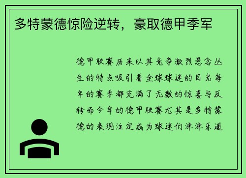 多特蒙德惊险逆转，豪取德甲季军
