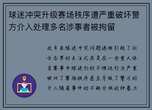 球迷冲突升级赛场秩序遭严重破坏警方介入处理多名涉事者被拘留